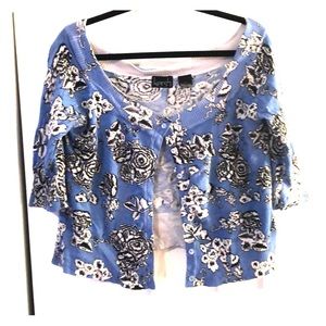 3/4 sleeve cropped floral cardigan sweater